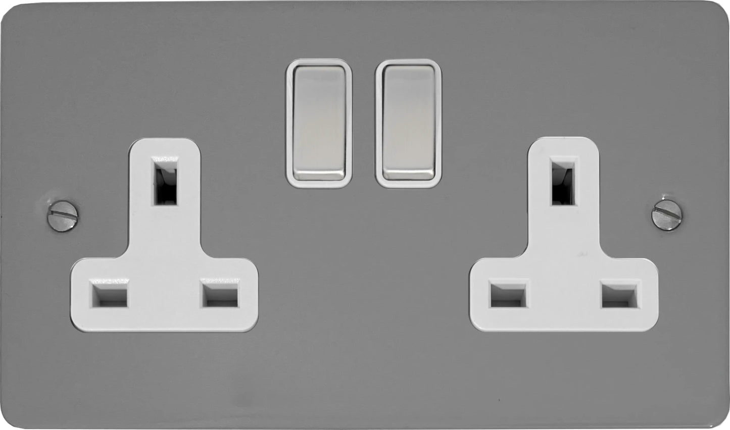Flat Light Grey 2 Gang Socket