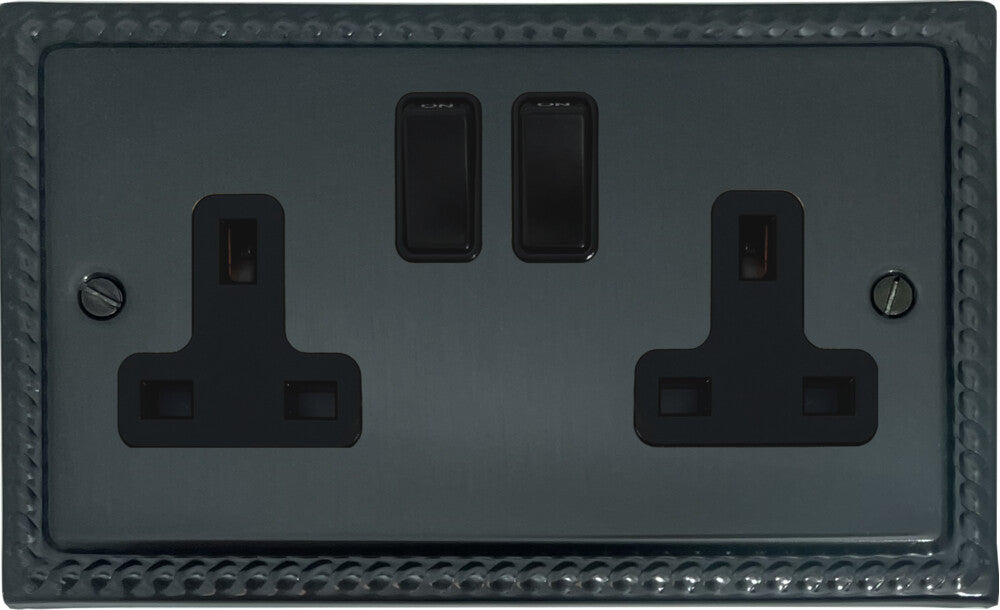 Georgian Black Bronze 2 Gang Socket (Black Switches)
