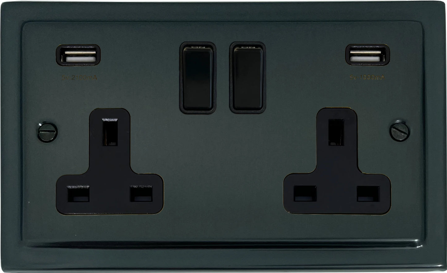 Victorian Black Bronze 2 Gang Socket with USB