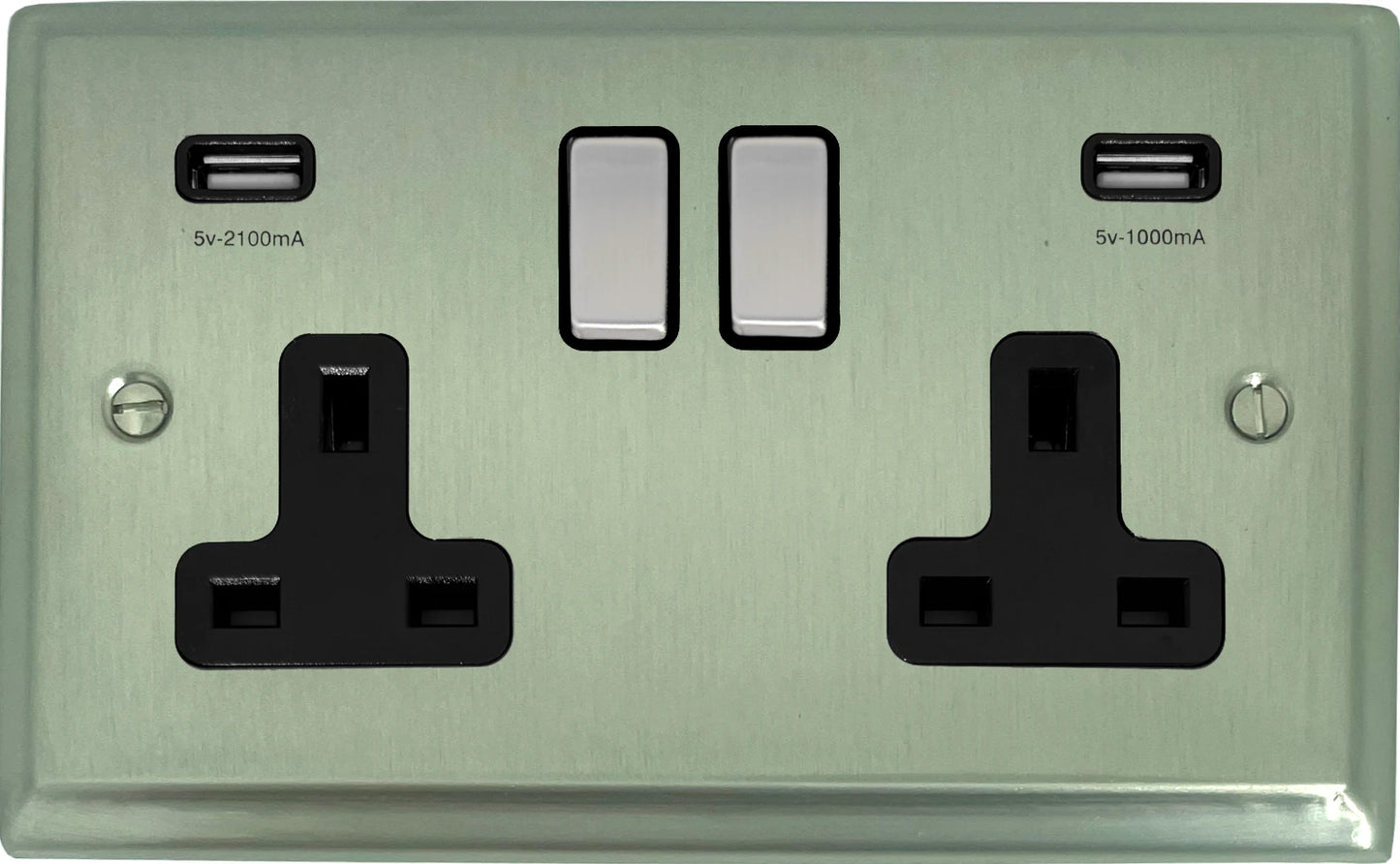 Deco Satin Nickel 2 Gang Socket C/W Usb