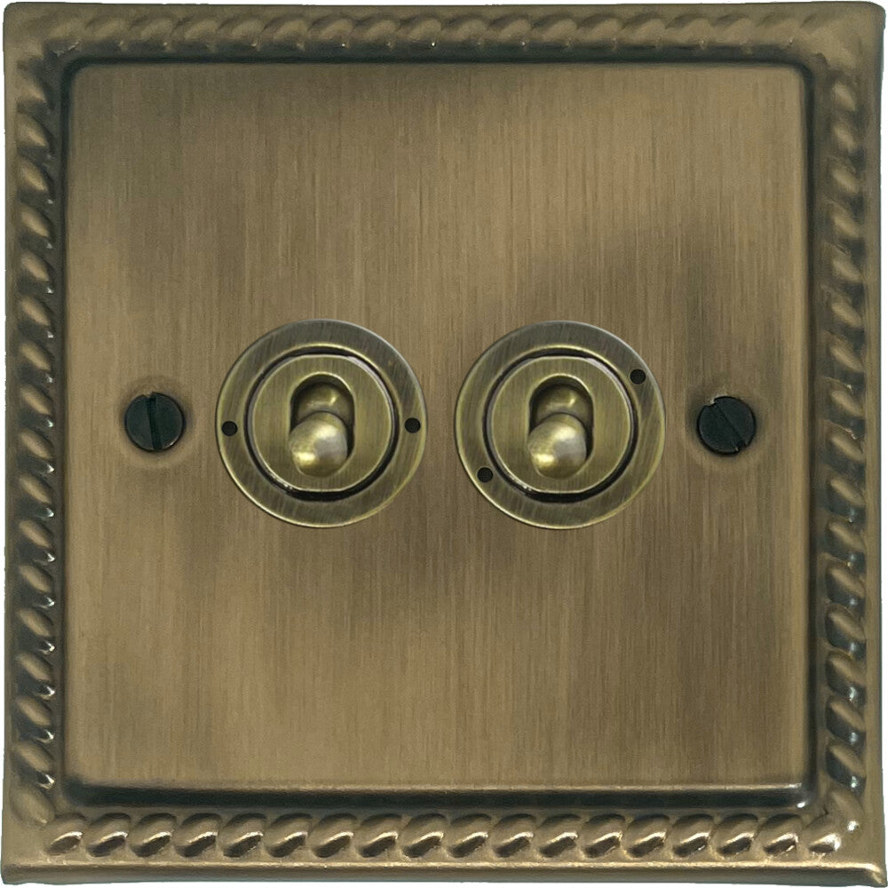 Georgian Light Antique Brass 2 Gang Toggle Switch