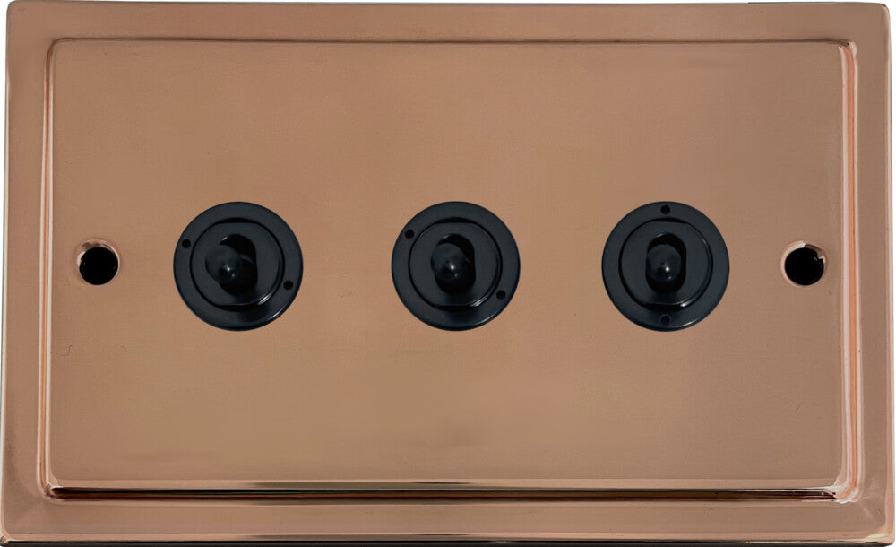 Victorian Bright Copper 3 Gang Toggle (Flat Black Toggle)