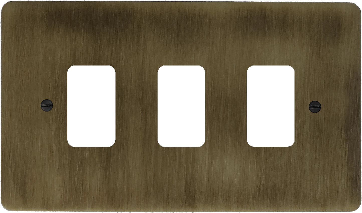 Flat Antique Brass 3 Gang Grid Plate