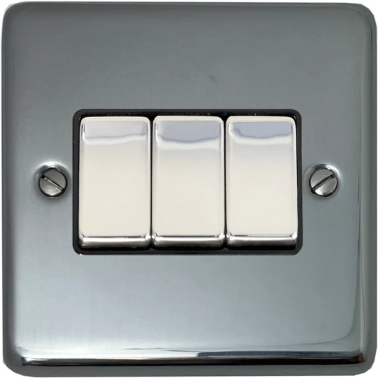 Contour Polished Steel 3  Gang 2 Way Switch