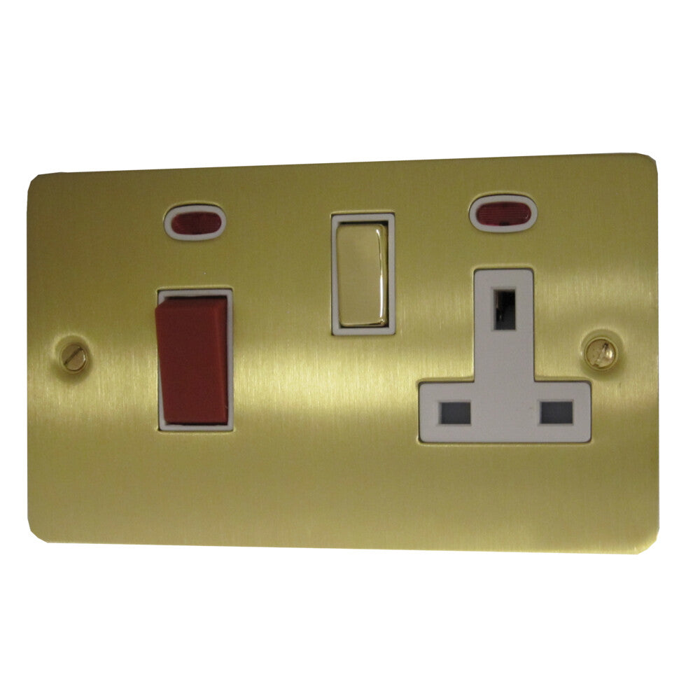 Flat Satin Brass 45A Switch & 13A Socket