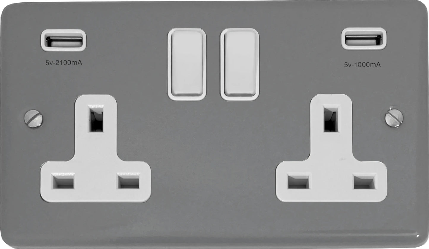Contour Light Grey 2 Gang Socket C/W Usb Ports