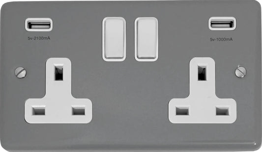 Contour Light Grey 2 Gang Socket C/W Usb Ports