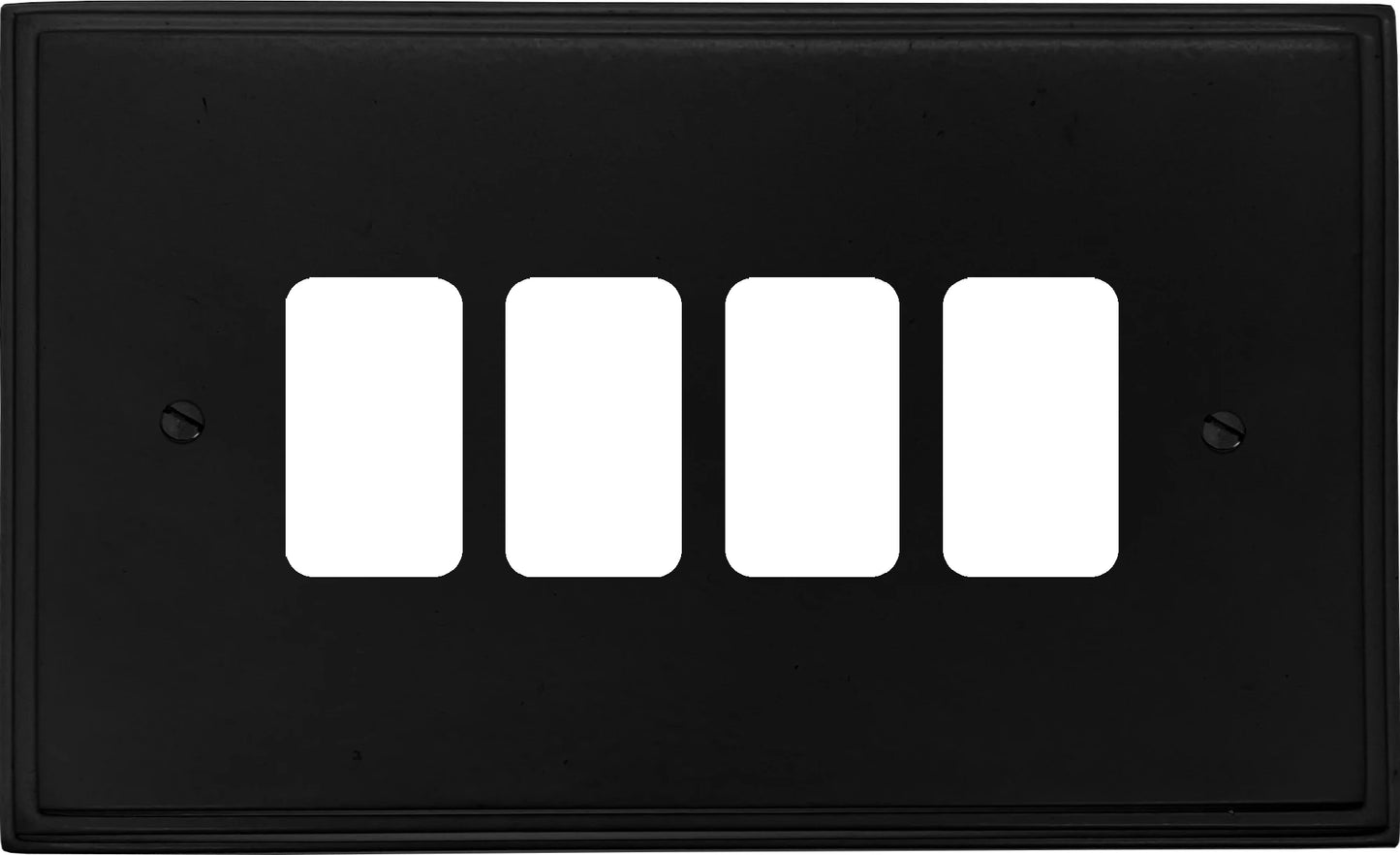 Victorian Flat Black 4 Gang Grid Plate