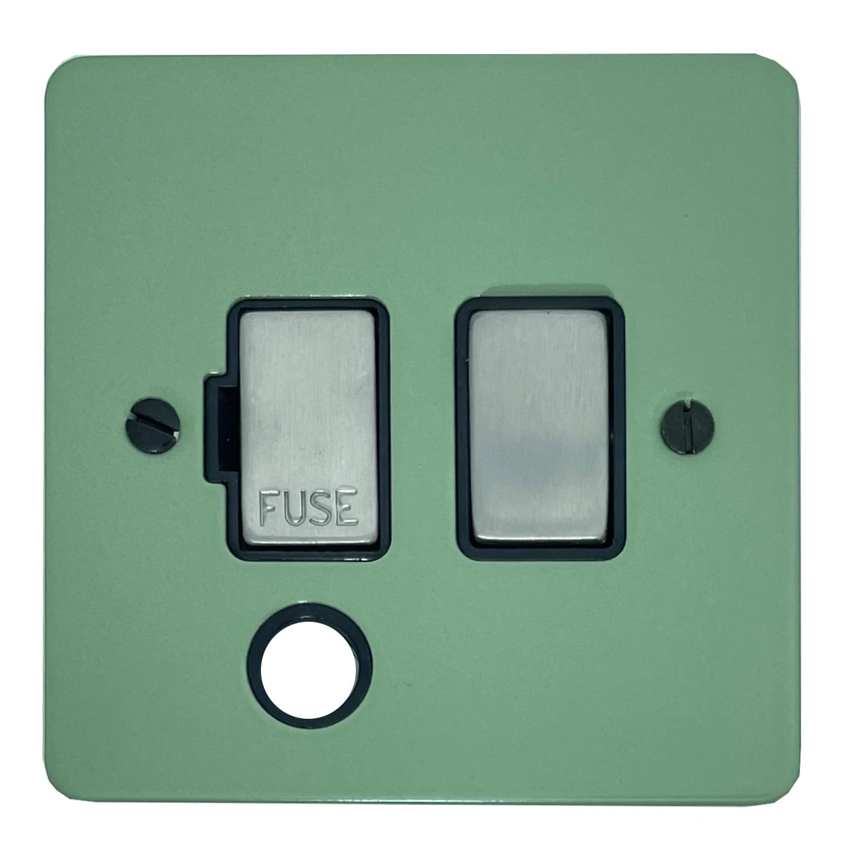 Flat Sage Green Switch Fuse Spur + Flex Outlet (Satin Chrome Switch/Black Insert)