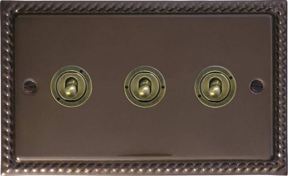 Georgian Medium Bronze 3 Gang 2 Way Toggle