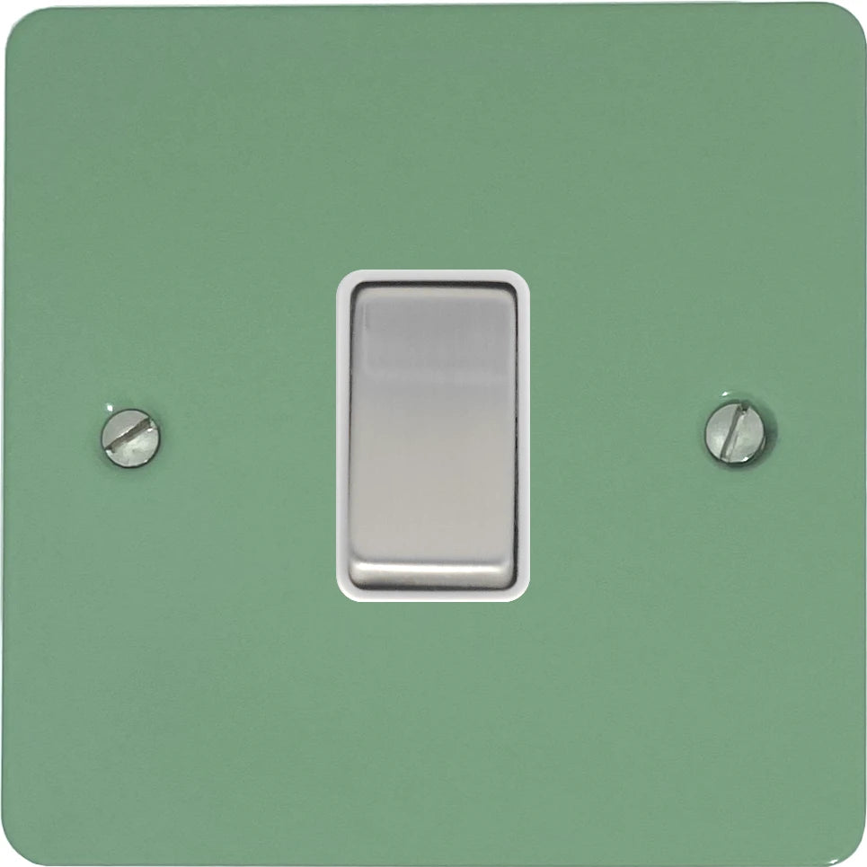Flat Sage Green 1 Gang Switch (Satin Chrome Switch/White Insert)