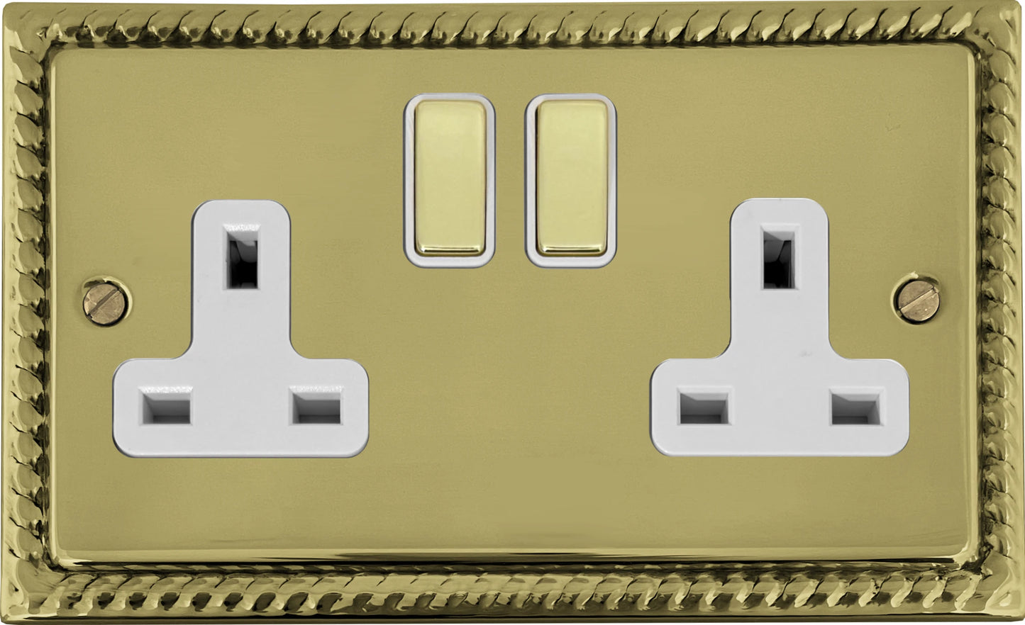 Georgian Polished Brass 2 Gang Socket
