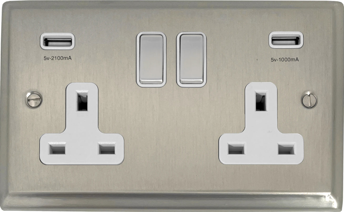 Deco Satin Nickel 2 Gang Socket with USB