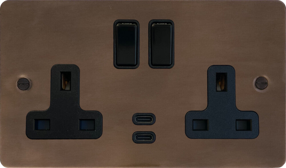 Flat Medium Bronze 2 Gang Socket with USBC