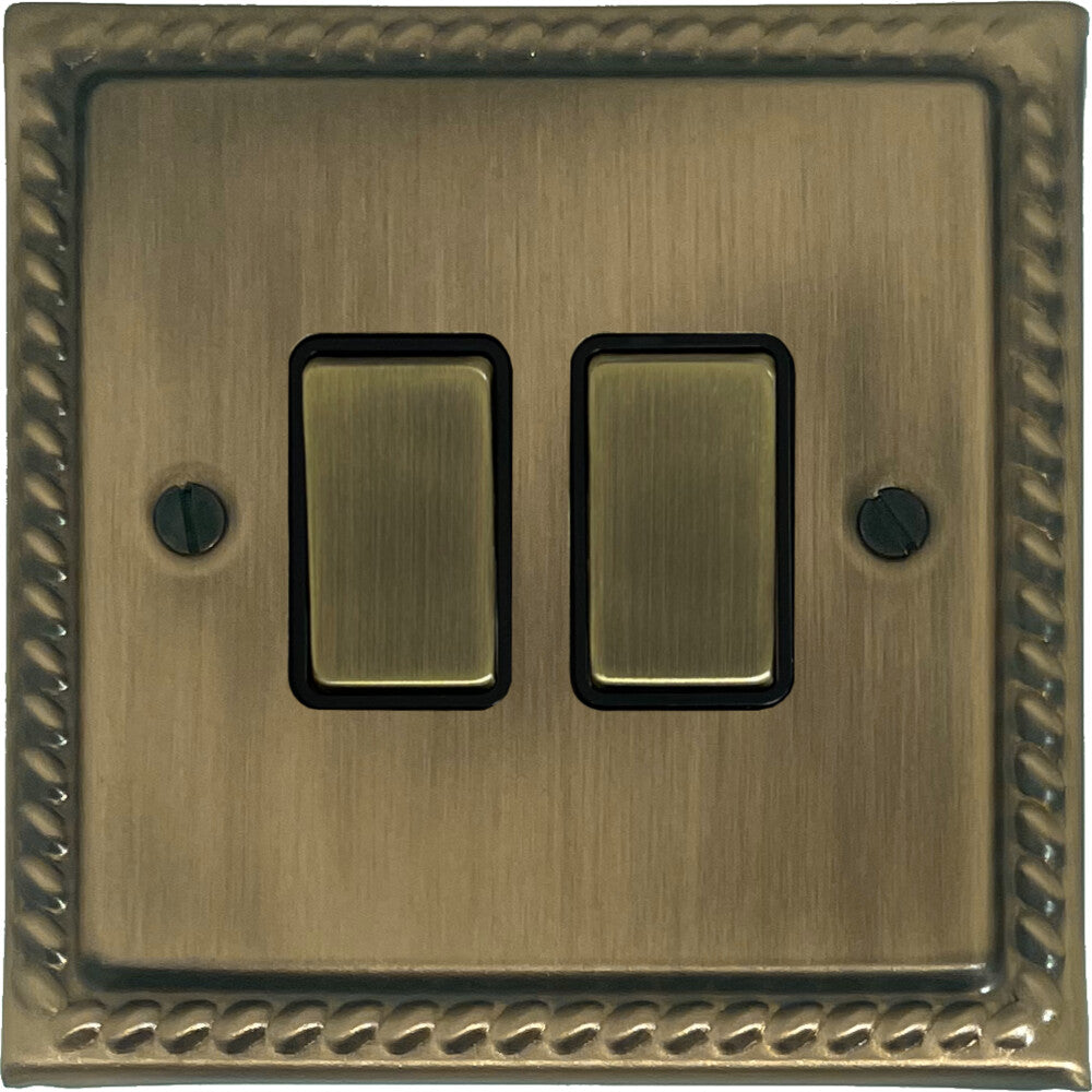 Georgian Light Antique Brass 2 Gang Switch (Brass Switch)