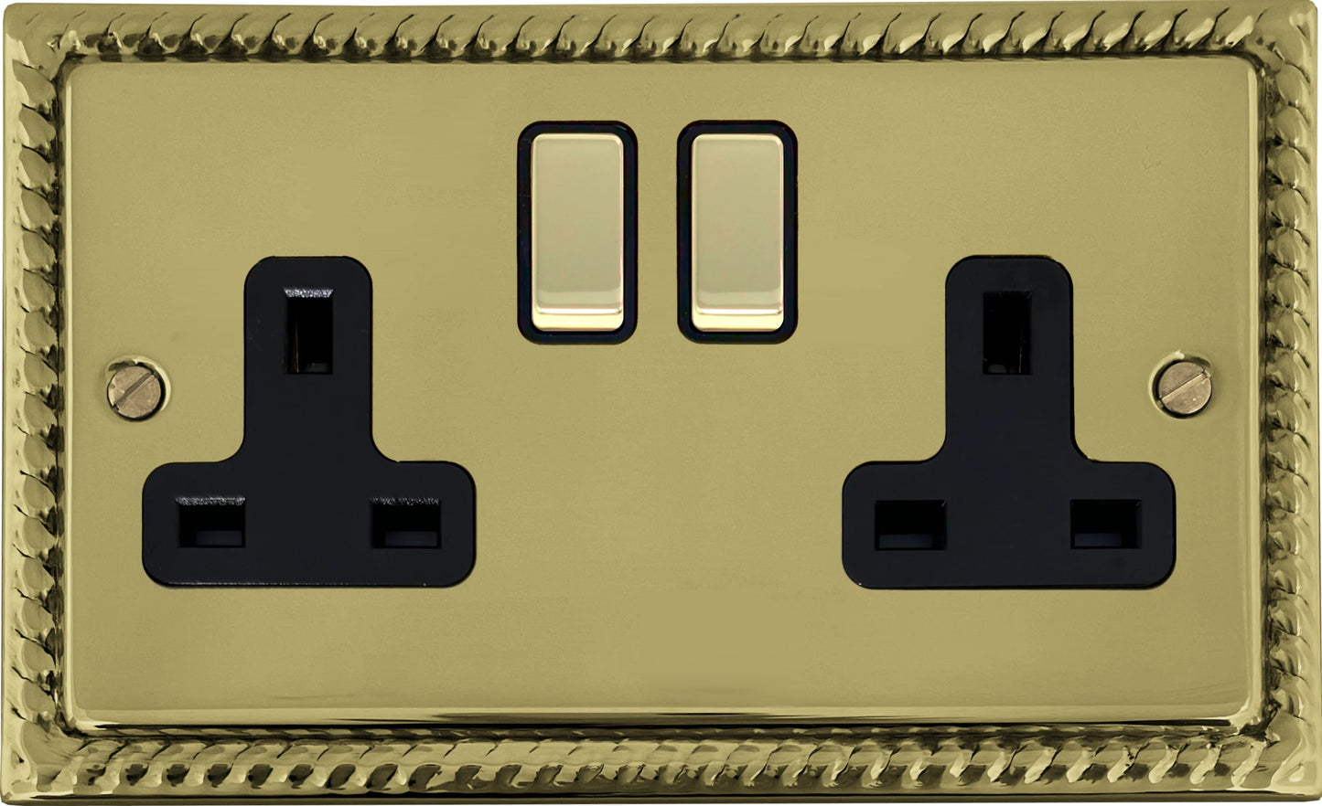 Georgian Polished Brass 2 Gang Socket