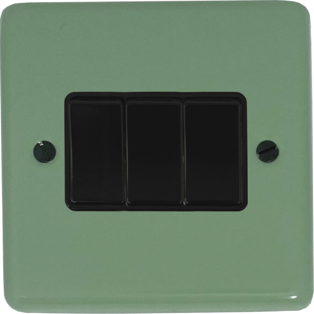 Classic Sage Green 3 Gang Switch (Black Switches)
