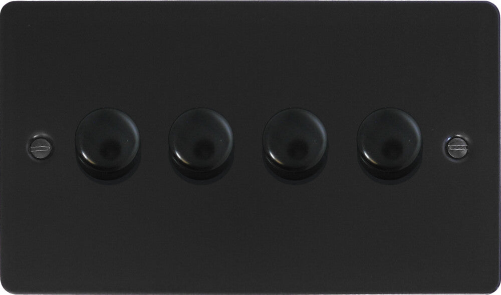 Flat Black 4 Gang LED Dimmer (Black Caps)