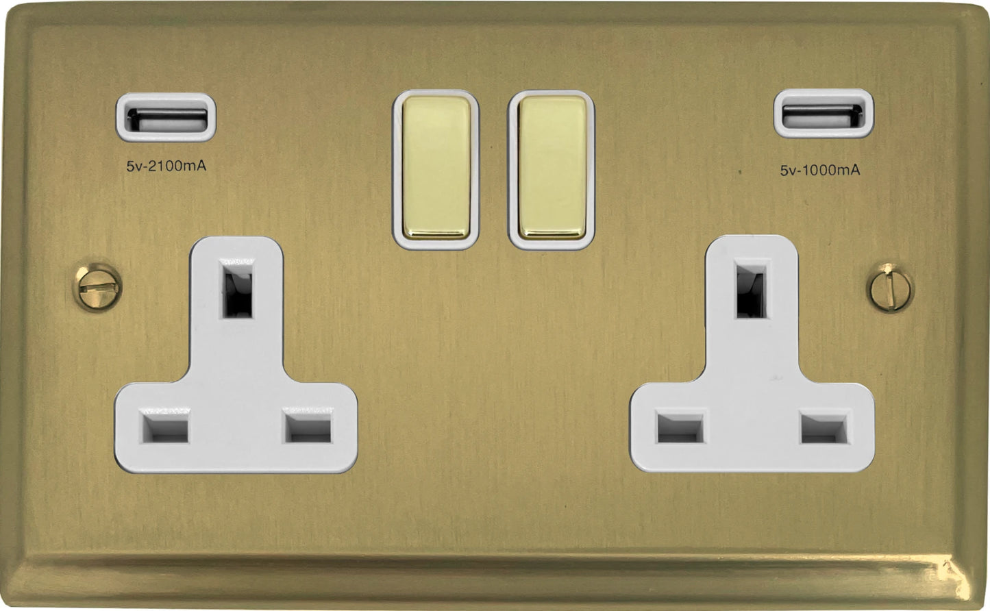 Deco Satin Brass 2 Gang Socket C/W Usb Ports