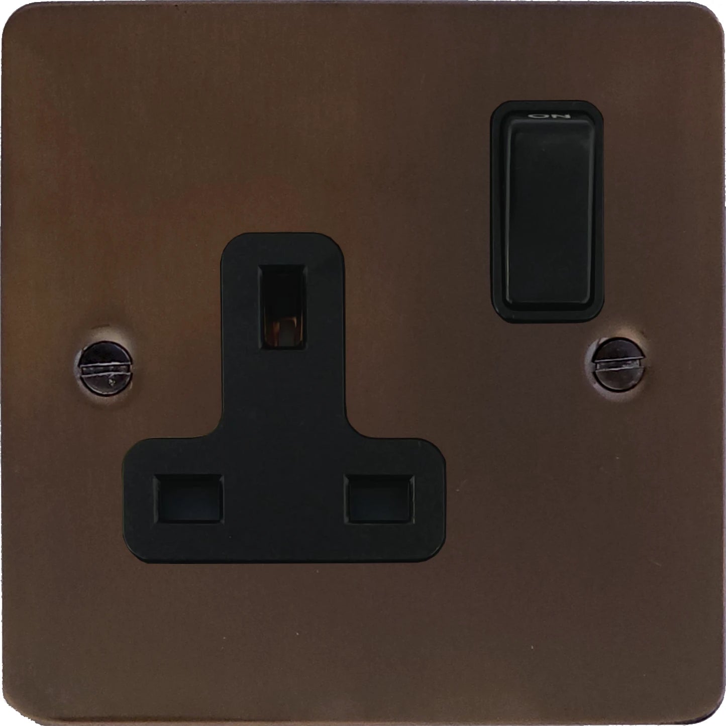 Flat Medium Bronze 1 Gang Socket (Black Switch)