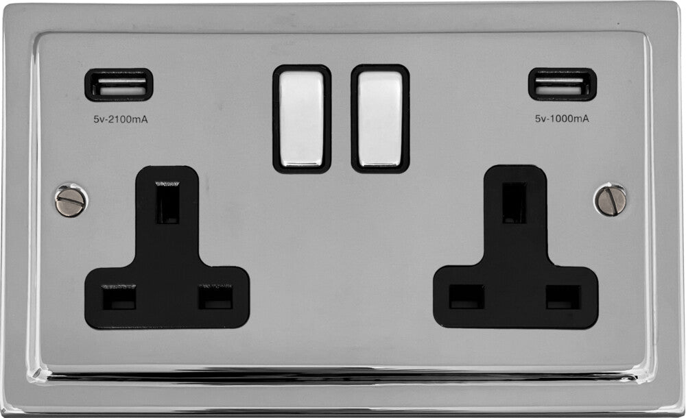 Victorian Polished Chrome 2 Gang Socket C/W Usb Ports