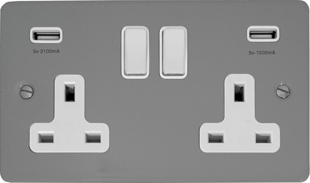 Flat Light Grey 2 Gang Socket C/W Usb Ports