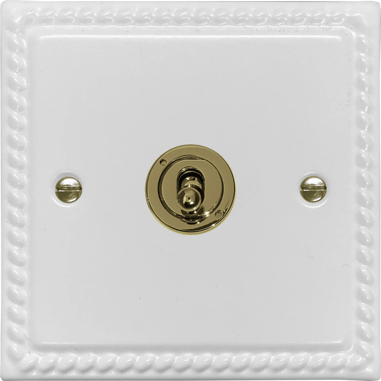Georgian Flat White 1 Gang Intermediate Toggle (Polished Brass Toggle)