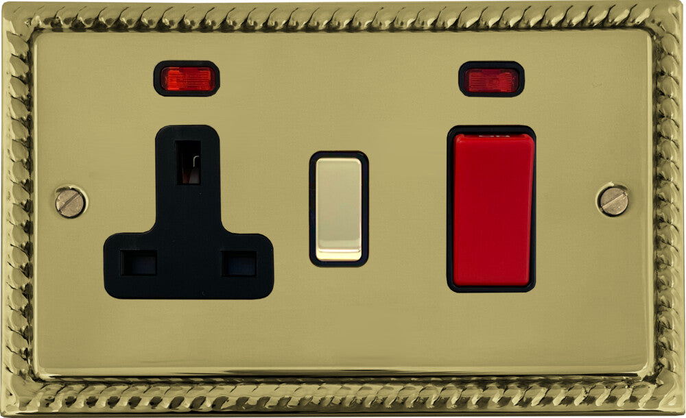 Georgian Polished Brass 45 Amp Switch & 13 A Socket