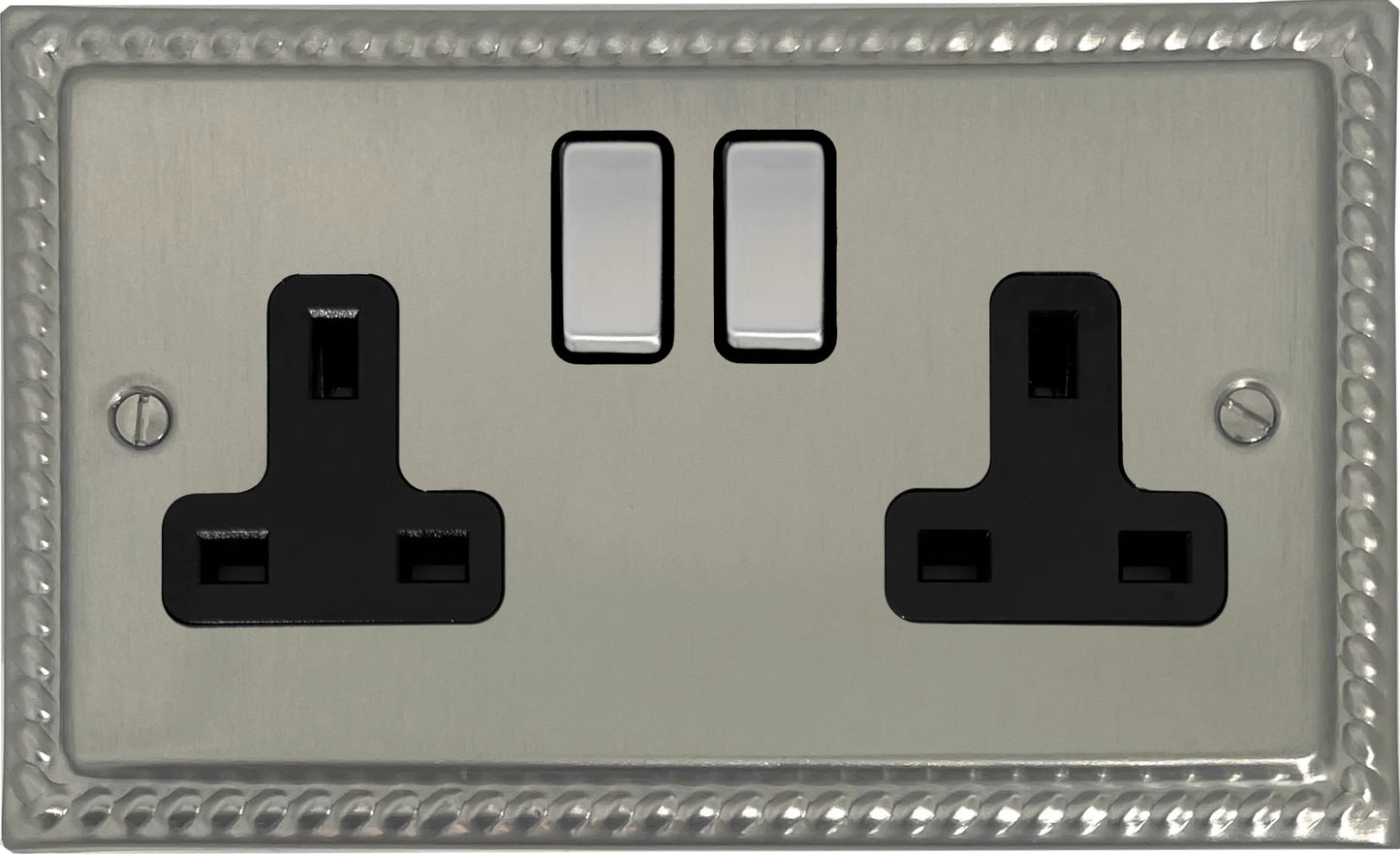 Georgian Satin Nickel 2 Gang Socket