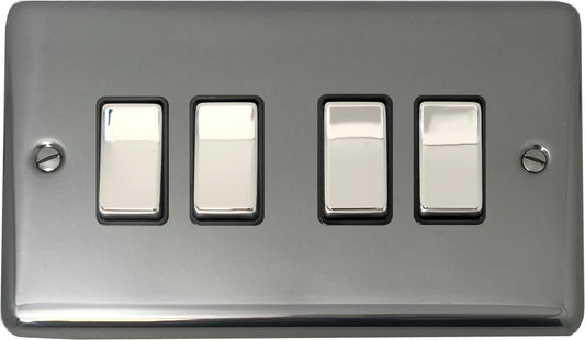 Contour Polished Steel 4 Gang 2 Way Switch