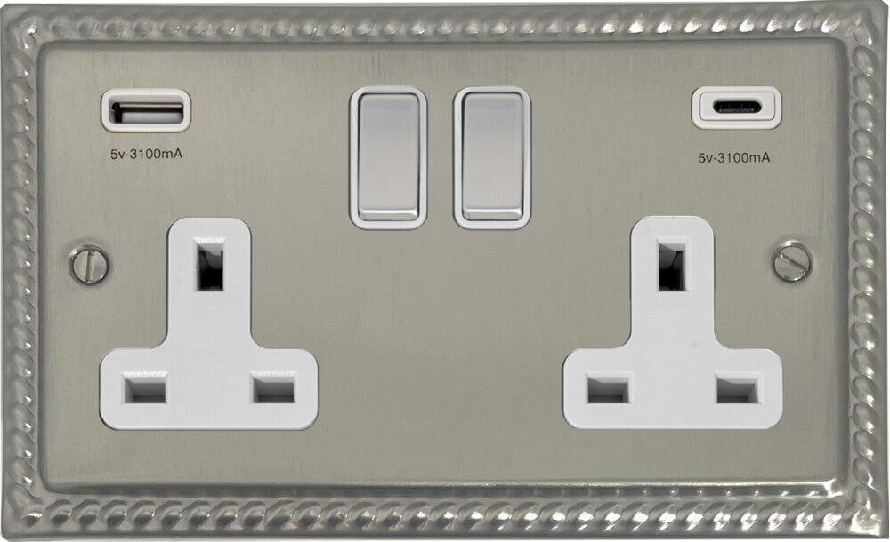 Georgian Satin Nickel 2 Gang USBC Socket
