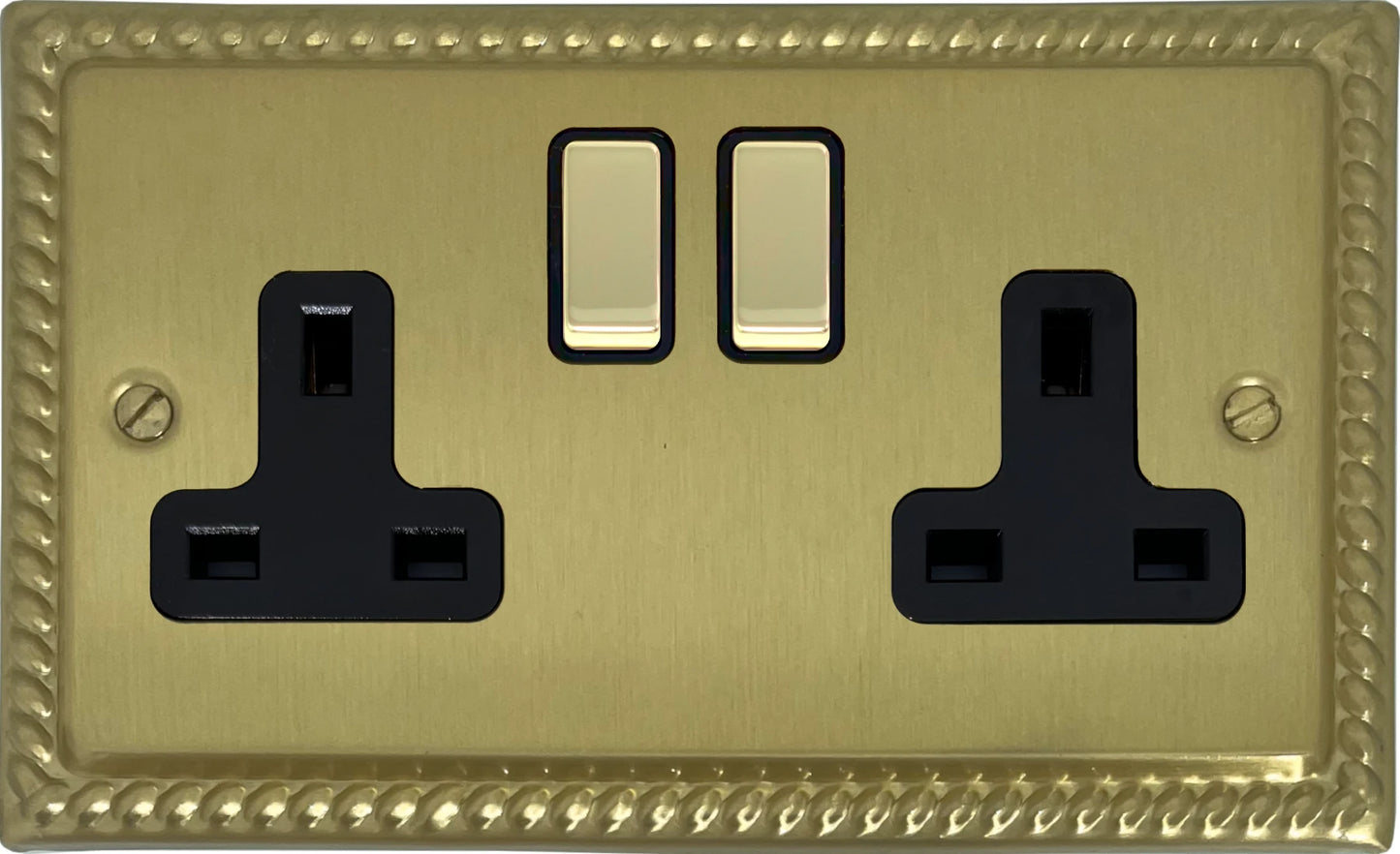 Georgian Satin Brass 2 Gang Socket