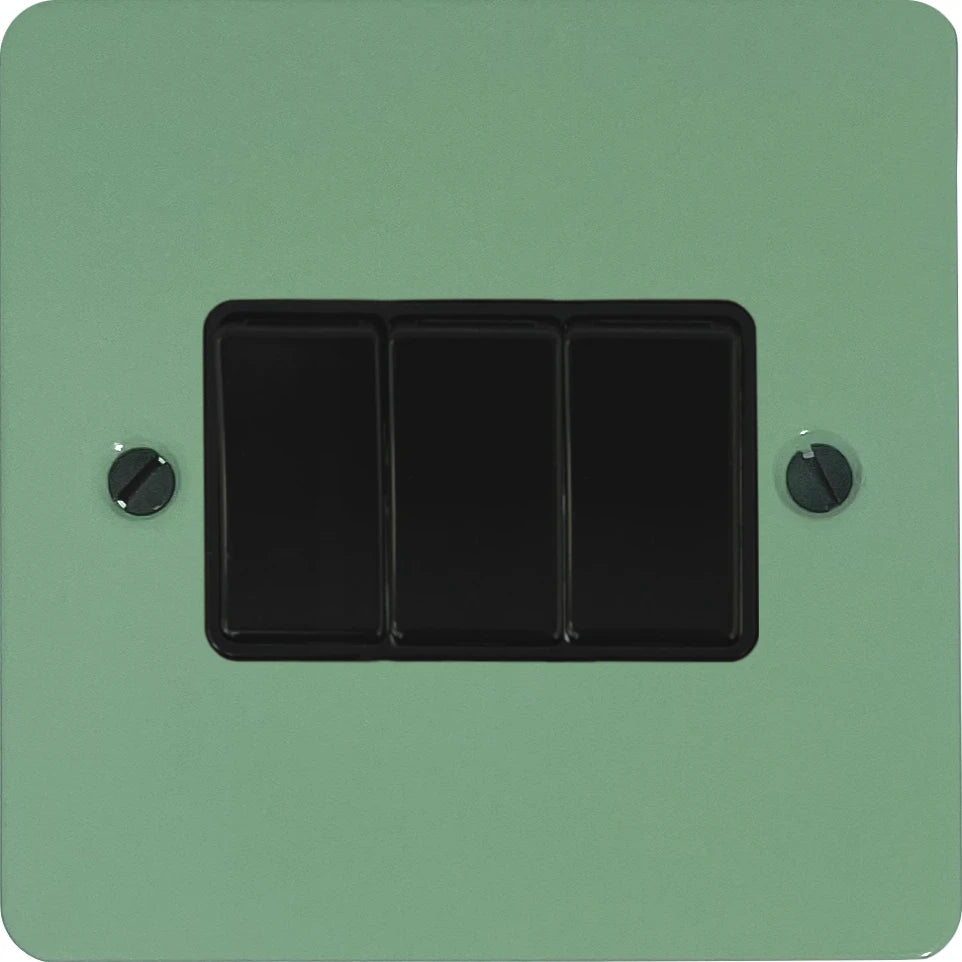 Flat Sage Green 3 Gang Switch (Black Switches)