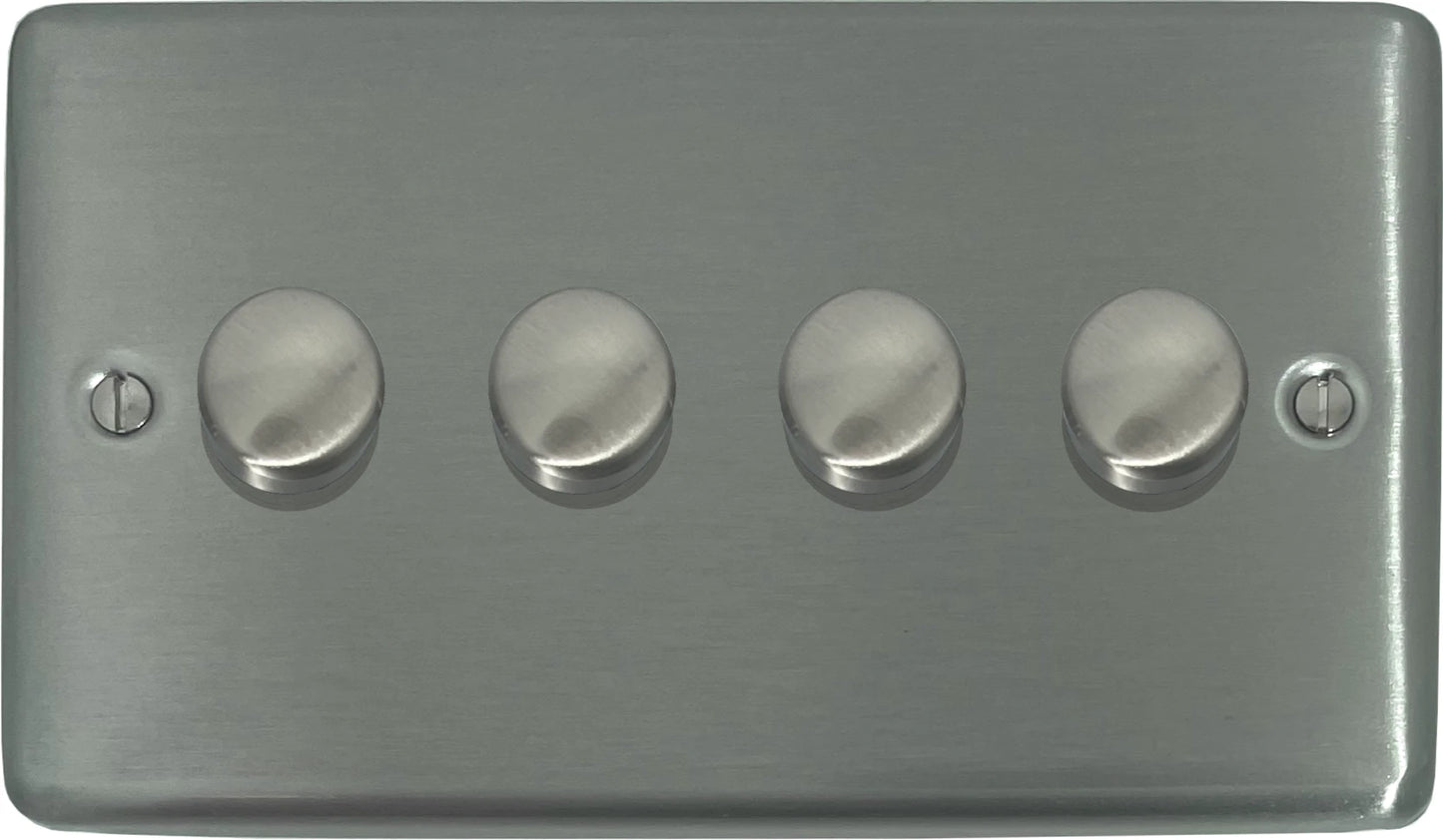 Contour Brushed Steel 4 Gang 120W LED Dimmer