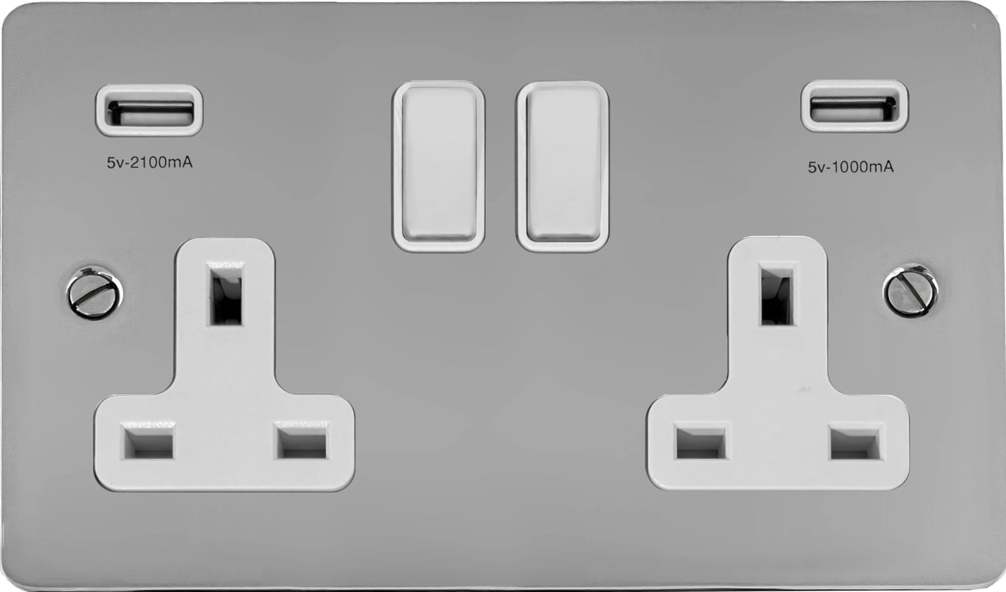 Flat Polished Chrome 2 Gang Socket + Usb