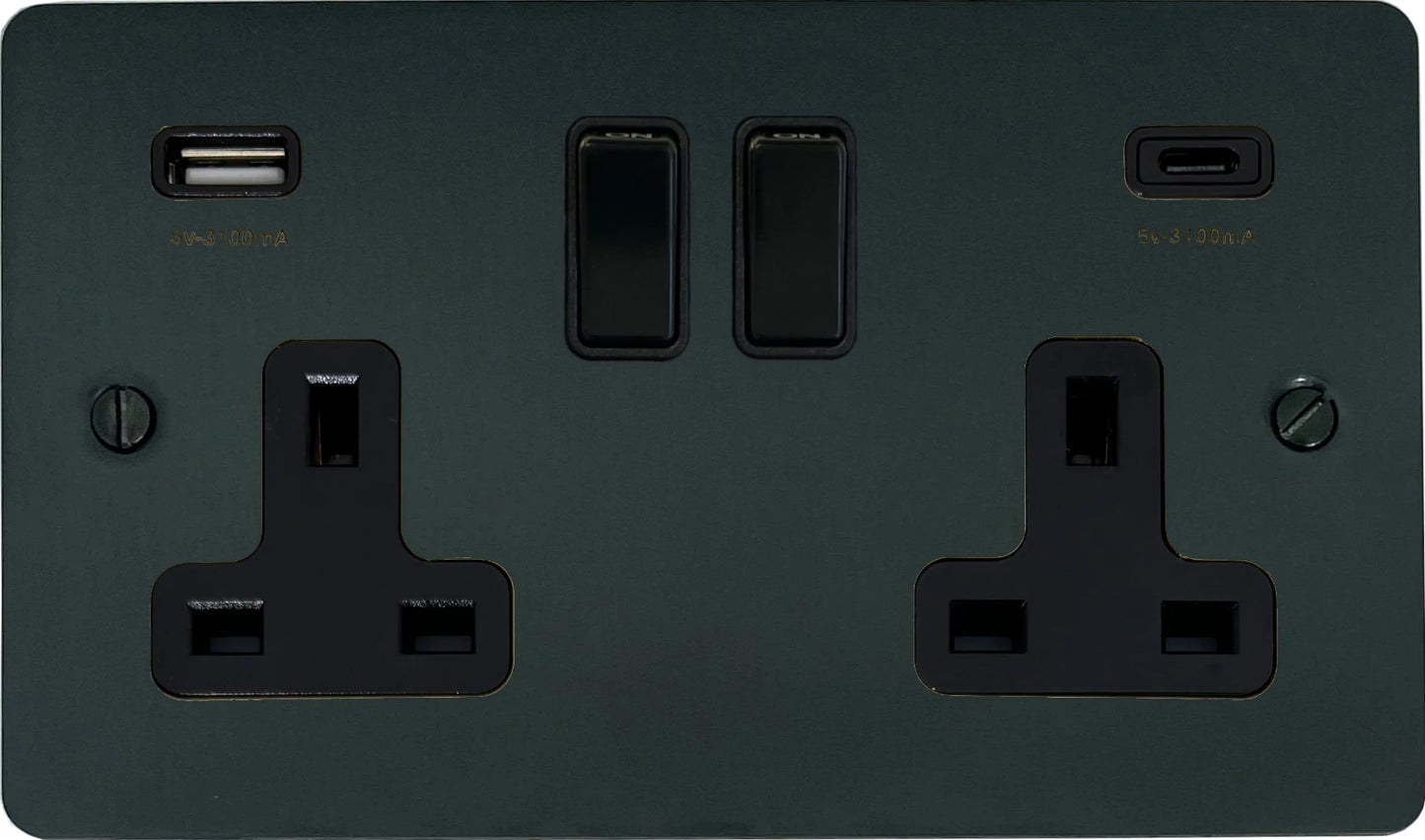Flat Black Bronze 2 Gang Socket with USBC