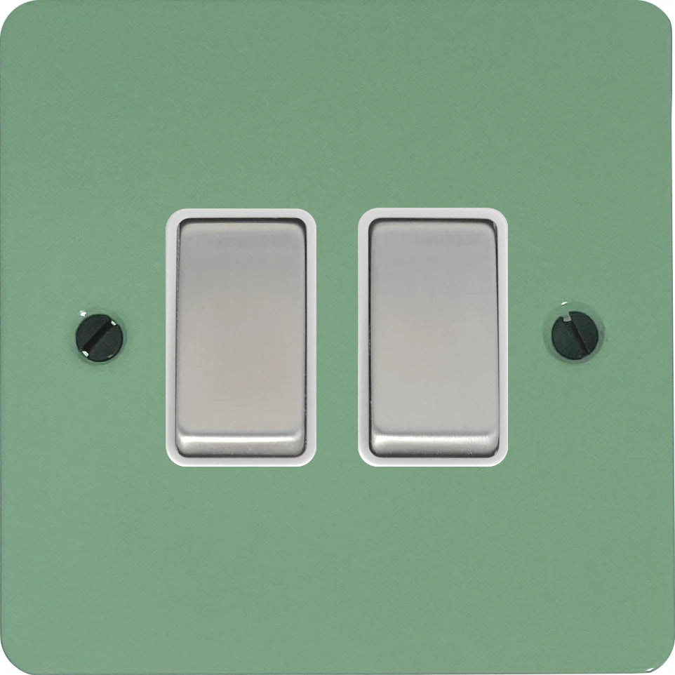 Flat Sage Green 2 Gang Switch (Satin Chrome Switches/White Inserts)
