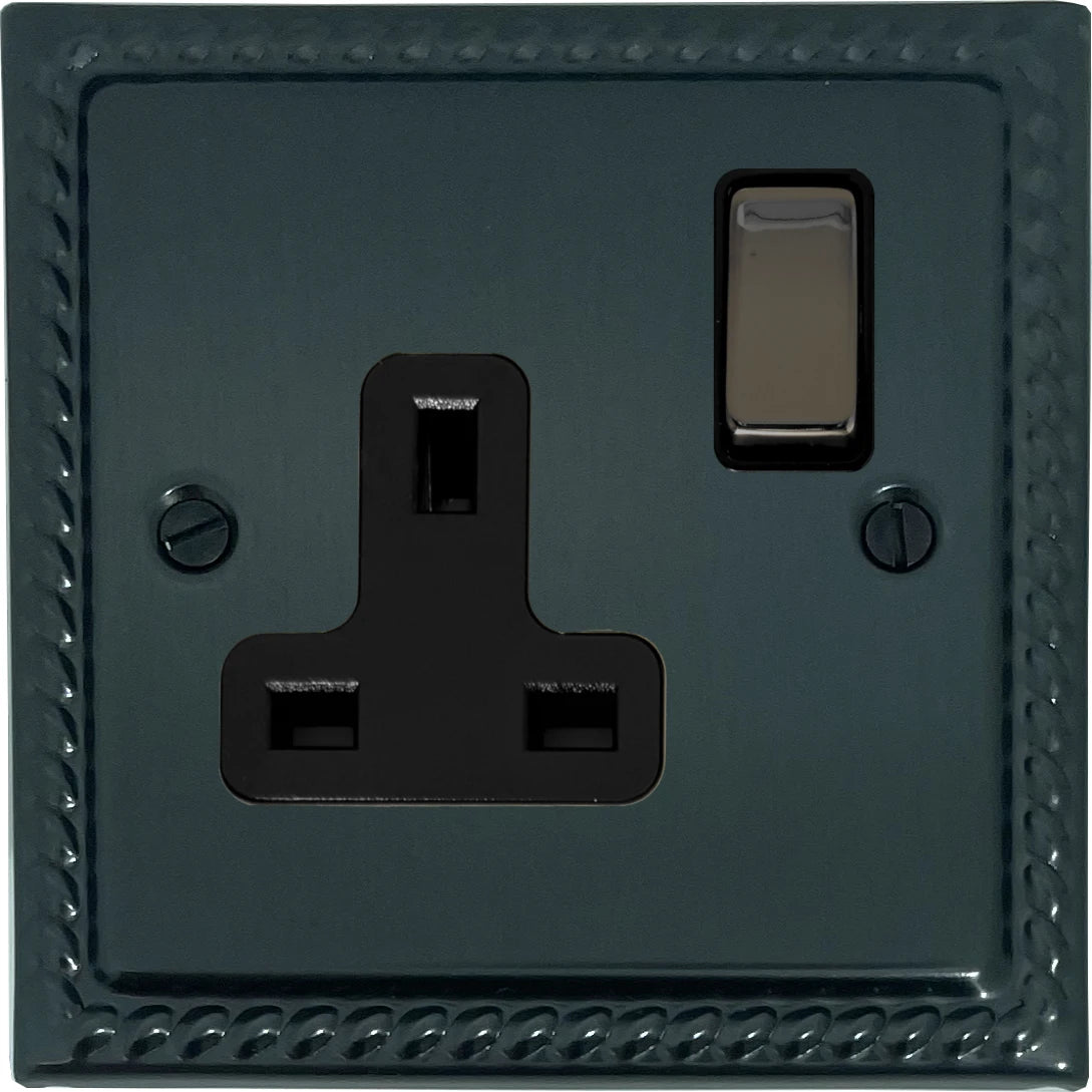 Georgian Black Bronze 1 Gang Socket (Black Nickel Switch)