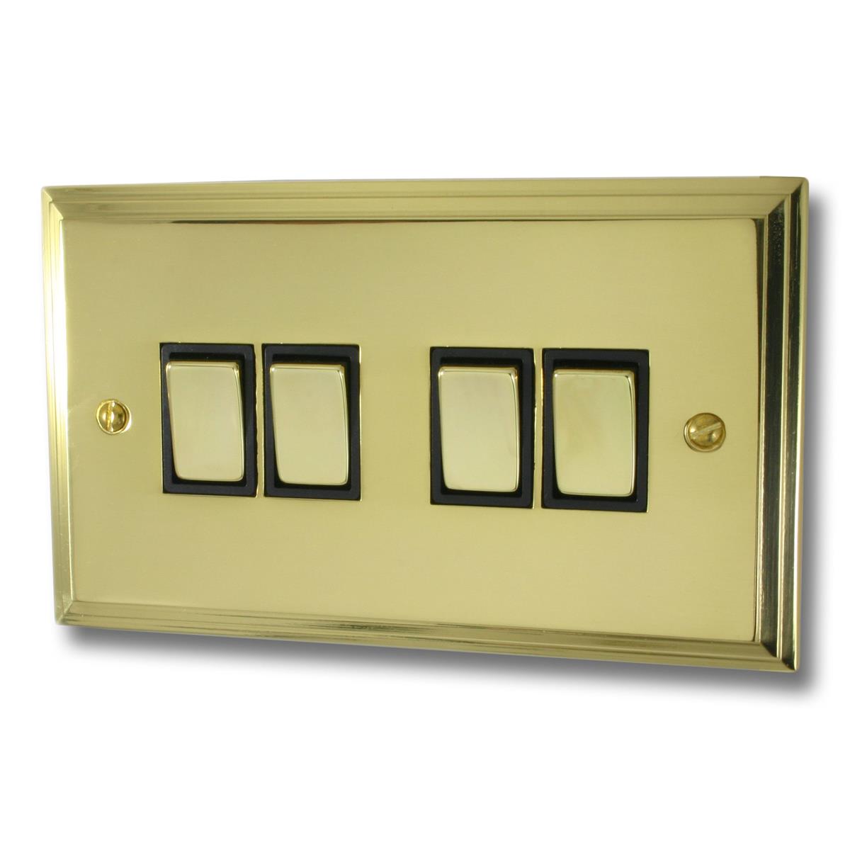 Victorian Polished Brass 4 Gang 2 Way Switch