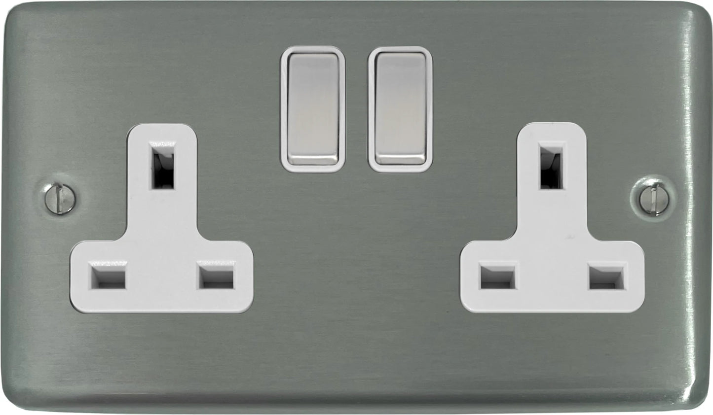 Contour Brushed Steel 2 Gang Socket