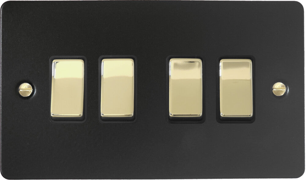 Flat Black 4 Gang Switch (Brass Switches)