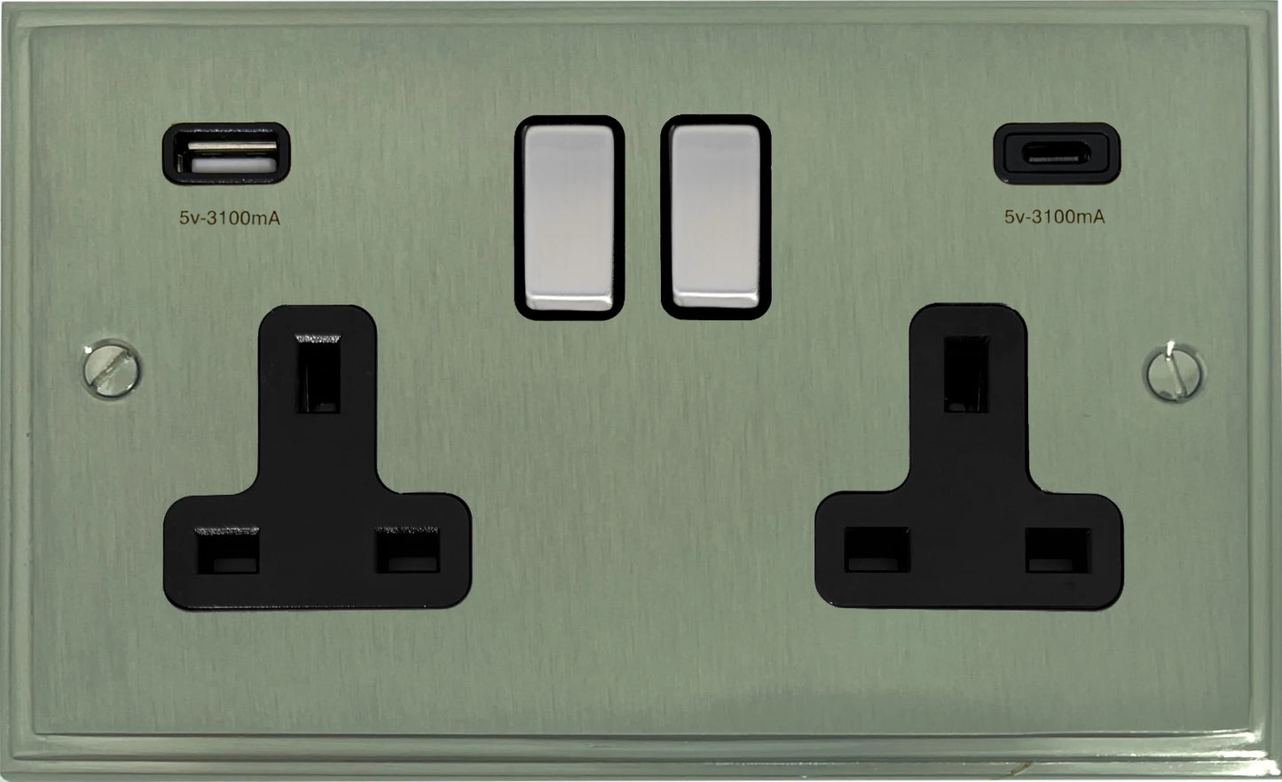 Victorian Satin Nickel 2 Gang USBC Socket