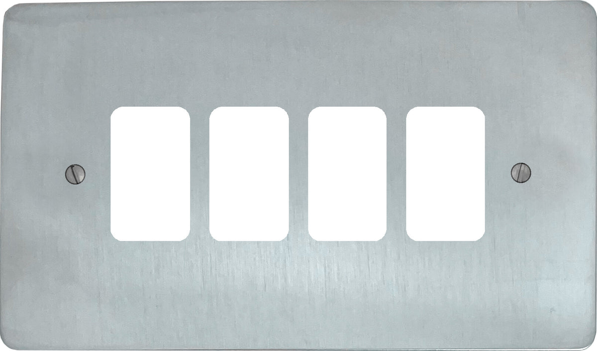 Flat Satin Chrome 4 Gang Grid Plate