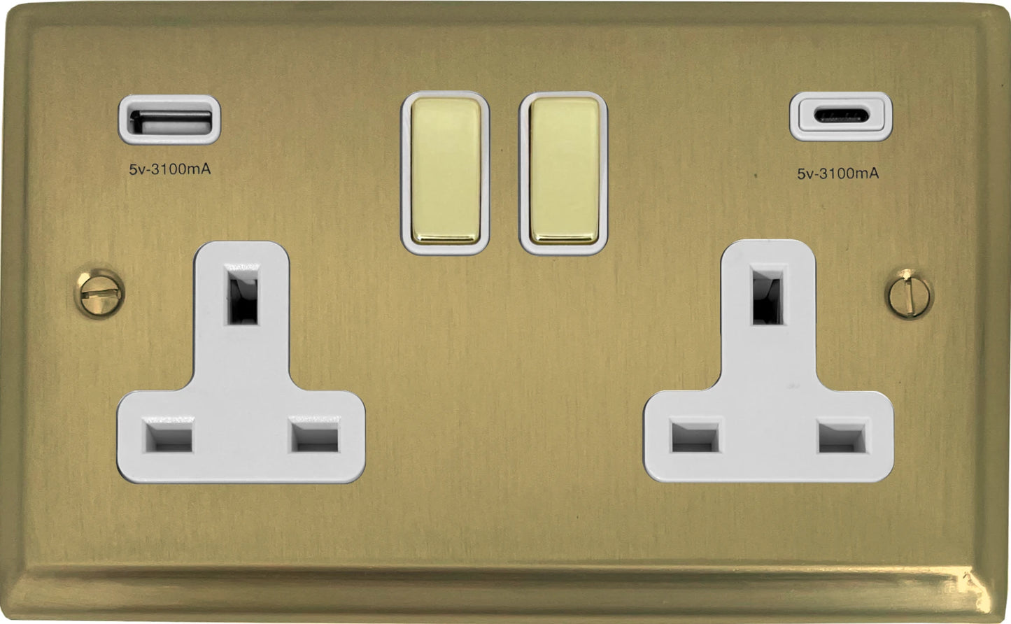Deco Satin Brass 2 Gang Socket C/W USBC Ports