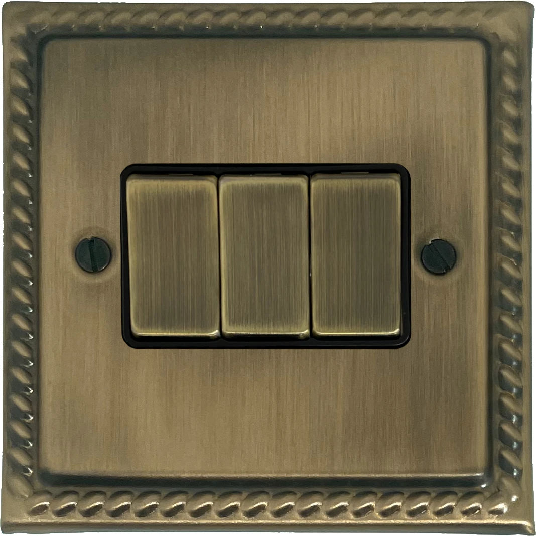 Georgian Light Antique Brass 3 Gang Switch (Brass Switches)