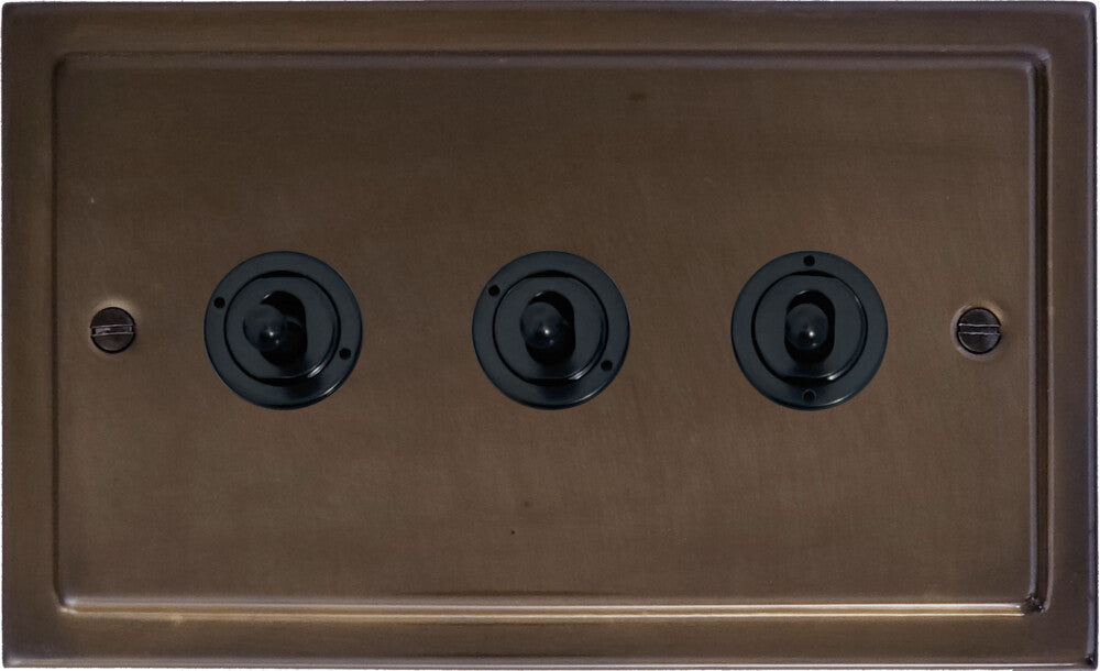 Victorian Medium Bronze 3 Gang Toggle (Flat Black Toggle)