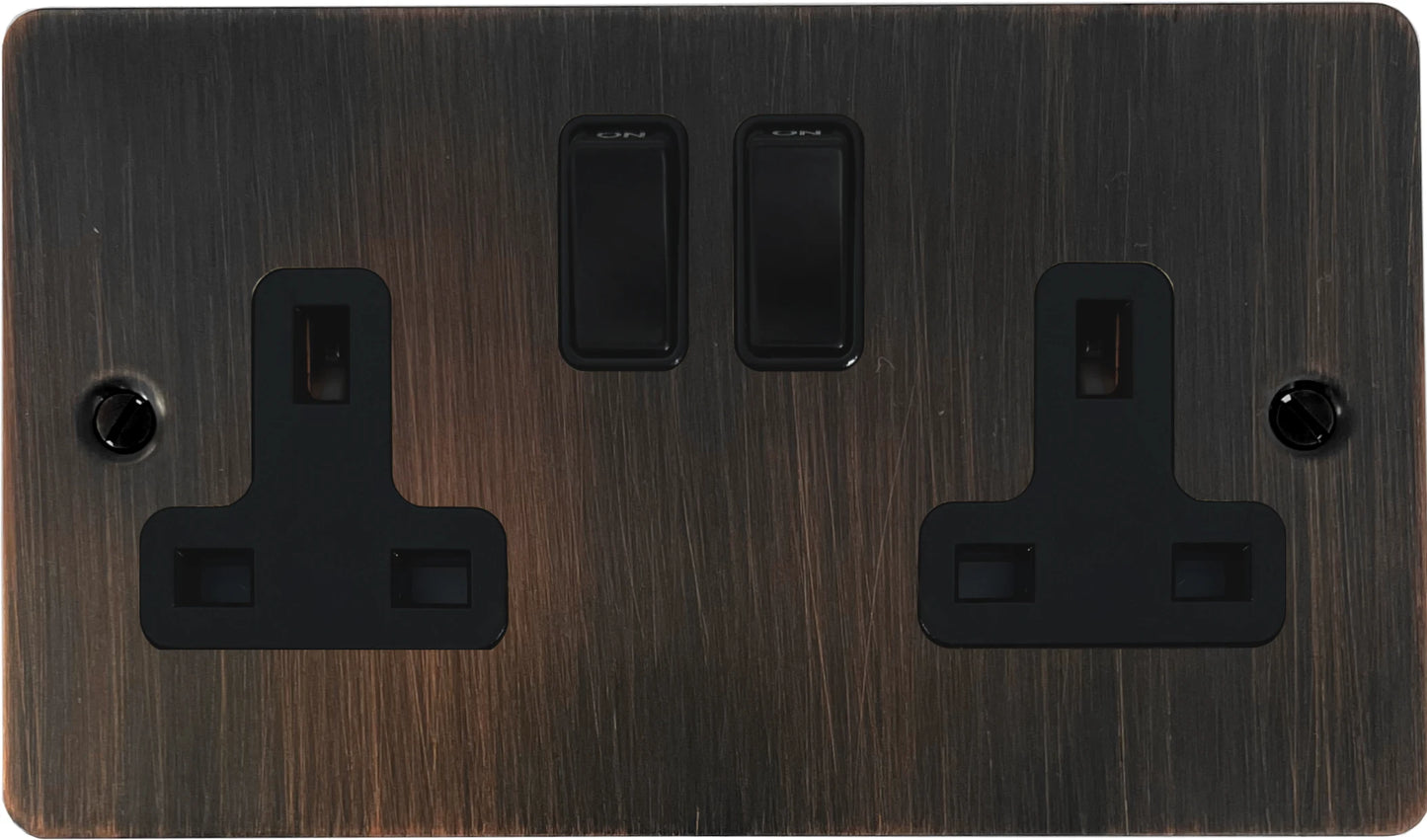 Flat Antique Copper 2 Gang Socket