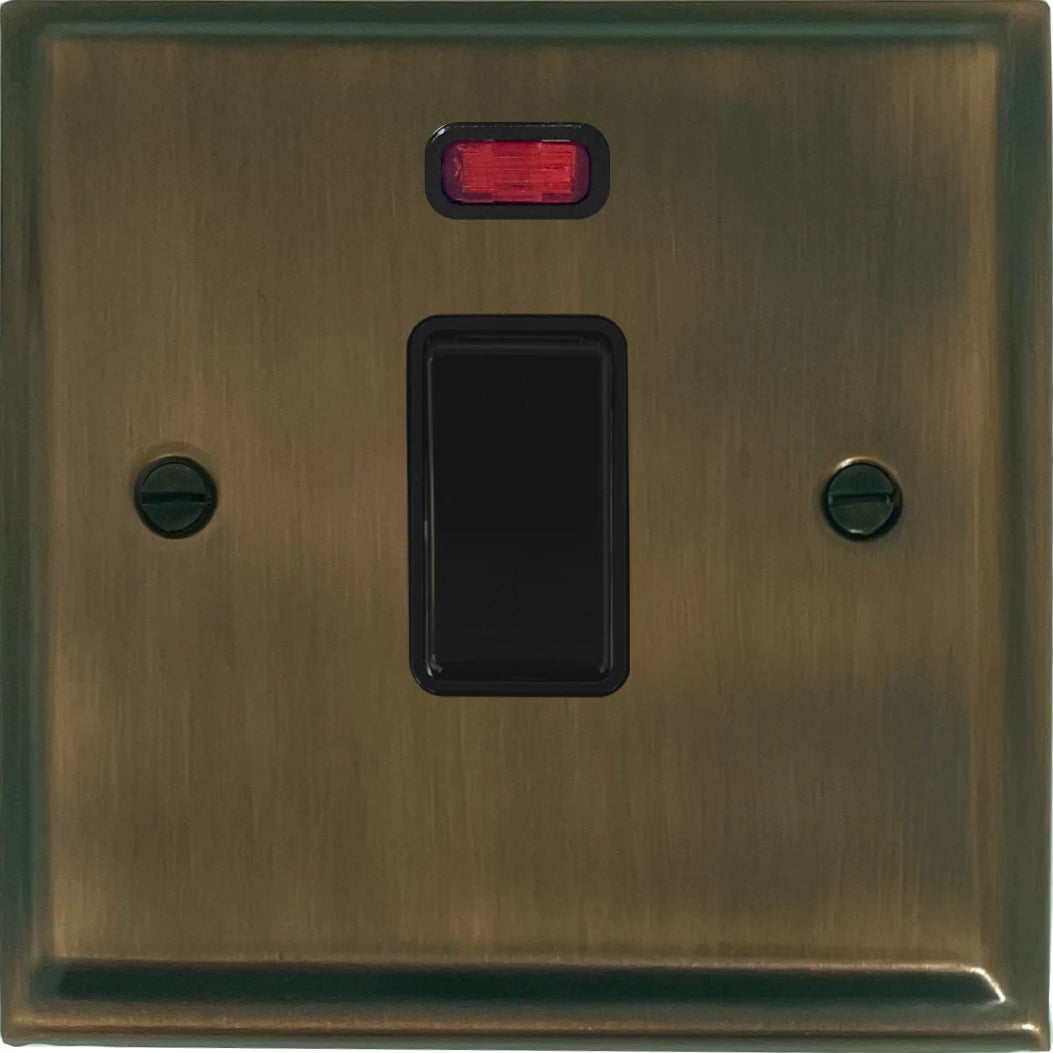 Deco Antique Brass 20 Amp DP Switch (Black Switch)
