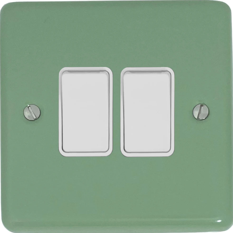 Classic Sage Green 2 Gang Switch (White Switches)
