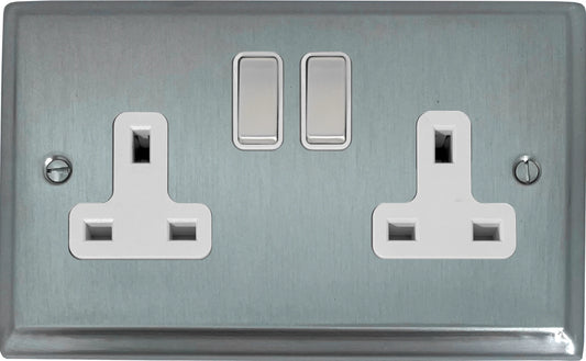 Deco  Satin Chrome  2 Gang Socket
